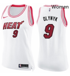 Womens Nike Miami Heat 9 Kelly Olynyk Swingman WhitePink Fashion NBA Jersey 