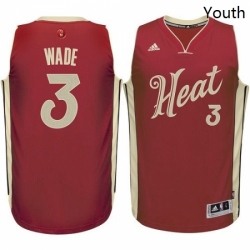 Youth Adidas Miami Heat 3 Dwyane Wade Authentic Red 2015 16 Christmas Day NBA Jersey