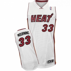 Youth Adidas Miami Heat 33 Alonzo Mourning Authentic White Home NBA Jersey