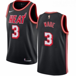 Youth Nike Miami Heat 3 Dwyane Wade Authentic Black Black Fashion Hardwood Classics NBA Jersey