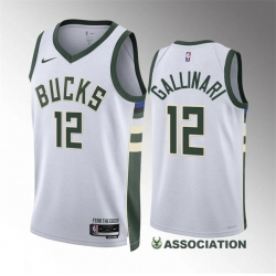 Men Milwaukee Bucks 12 Danilo Gallinari White Association Edition Stitched Basketball Jersey