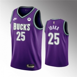 Men Milwaukee Bucks 25 Serge Ibaka 2022 23 Purple Classic Edition Swingman Stitched Basketball Jersey