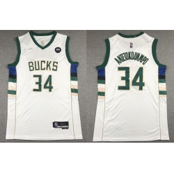Men Milwaukee Bucks 34 Giannis AntetokounWhite 2021 City Edition Stitched Jersey