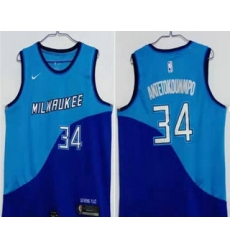 Men Milwaukee Bucks 34 Giannis Antetokounmpo Blue Nike 2021 Swingman Stitched NBA Jersey