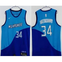 Men Milwaukee Bucks 34 Giannis Antetokounmpo Blue Nike 2021 Swingman Stitched NBA Jersey