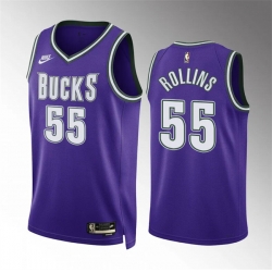 Men Milwaukee Bucks 55 Ryan Rollins Purple Classic Edition Stitched Basketball Jersey