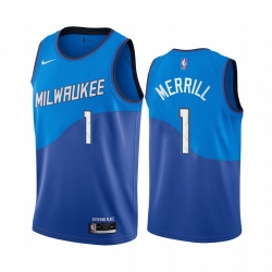 Men Nike Milwaukee Bucks 1 Sam Merrill Blue NBA Swingman 2020 21 City Edition Jersey