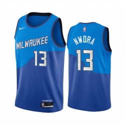 Men Nike Milwaukee Bucks 13 Jordan Nwora Blue NBA Swingman 2020 21 City Edition Jersey