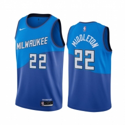Men Nike Milwaukee Bucks 22 Khris Middleton Blue NBA Swingman 2020 21 City Edition Jersey