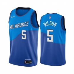 Men Nike Milwaukee Bucks 5 D J  Wilson Blue NBA Swingman 2020 21 City Edition Jersey