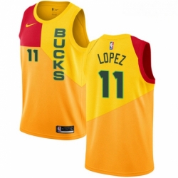 Mens Nike Milwaukee Bucks 11 Brook Lopez Swingman Yellow NBA Jersey City Edition 