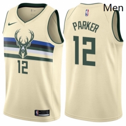 Mens Nike Milwaukee Bucks 12 Jabari Parker Authentic Cream NBA Jersey City Edition