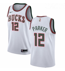 Mens Nike Milwaukee Bucks 12 Jabari Parker Authentic White Fashion Hardwood Classics NBA Jersey