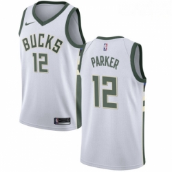 Mens Nike Milwaukee Bucks 12 Jabari Parker Authentic White Home NBA Jersey Association Edition