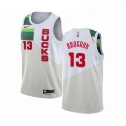 Mens Nike Milwaukee Bucks 13 Malcolm Brogdon White Swingman Jersey Earned Edition 