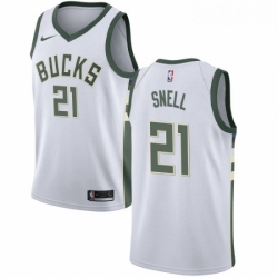 Mens Nike Milwaukee Bucks 21 Tony Snell Authentic White Home NBA Jersey Association Edition 