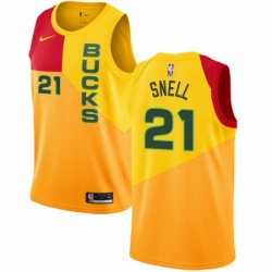 Mens Nike Milwaukee Bucks 21 Tony Snell Swingman Yellow NBA Jersey City Edition 