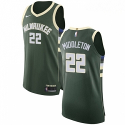 Mens Nike Milwaukee Bucks 22 Khris Middleton Authentic Green Road NBA Jersey Icon Edition 