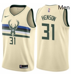 Mens Nike Milwaukee Bucks 31 John Henson Authentic Cream NBA Jersey City Edition 