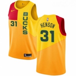 Mens Nike Milwaukee Bucks 31 John Henson Swingman Yellow NBA Jersey City Edition 