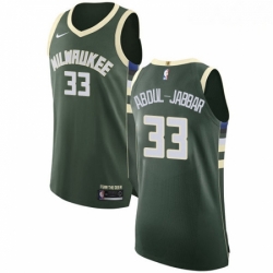 Mens Nike Milwaukee Bucks 33 Kareem Abdul Jabbar Authentic Green Road NBA Jersey Icon Edition 