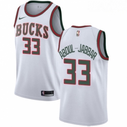 Mens Nike Milwaukee Bucks 33 Kareem Abdul Jabbar Swingman White Fashion Hardwood Classics NBA Jersey 