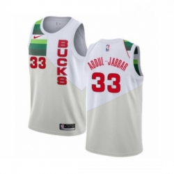 Mens Nike Milwaukee Bucks 33 Kareem Abdul Jabbar White Swingman Jersey Earned Edition 
