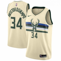 Mens Nike Milwaukee Bucks 34 Giannis Antetokounmpo Authentic Cream NBA Jersey City Edition