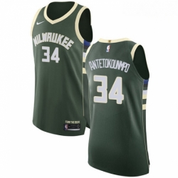 Mens Nike Milwaukee Bucks 34 Giannis Antetokounmpo Authentic Green Road NBA Jersey Icon Edition