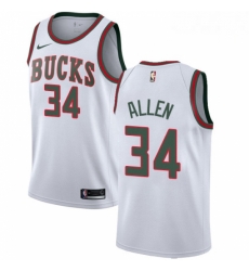 Mens Nike Milwaukee Bucks 34 Ray Allen Authentic White Fashion Hardwood Classics NBA Jersey