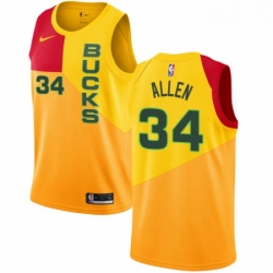 Mens Nike Milwaukee Bucks 34 Ray Allen Swingman Yellow NBA Jersey City Edition