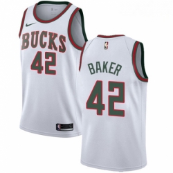 Mens Nike Milwaukee Bucks 42 Vin Baker Authentic White Fashion Hardwood Classics NBA Jersey