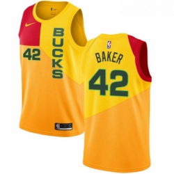 Mens Nike Milwaukee Bucks 42 Vin Baker Swingman Yellow NBA Jersey City Edition