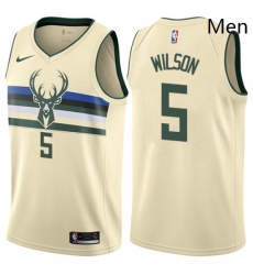 Mens Nike Milwaukee Bucks 5 D J Wilson Authentic Cream NBA Jersey City Edition 