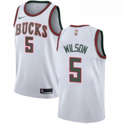 Mens Nike Milwaukee Bucks 5 D J Wilson Authentic White Fashion Hardwood Classics NBA Jersey 
