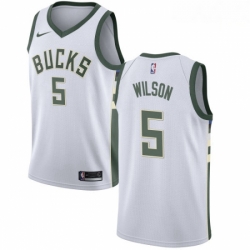 Mens Nike Milwaukee Bucks 5 D J Wilson Authentic White Home NBA Jersey Association Edition 