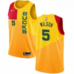 Mens Nike Milwaukee Bucks 5 D J Wilson Swingman Yellow NBA Jersey City Edition 
