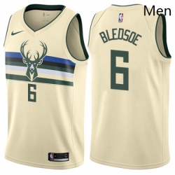Mens Nike Milwaukee Bucks 6 Eric Bledsoe Authentic Cream NBA Jersey City Edition 