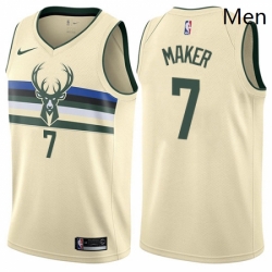 Mens Nike Milwaukee Bucks 7 Thon Maker Authentic Cream NBA Jersey City Edition 