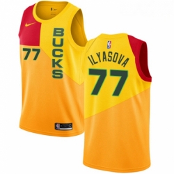 Mens Nike Milwaukee Bucks 77 Ersan Ilyasova Swingman Yellow NBA Jersey City Edition 