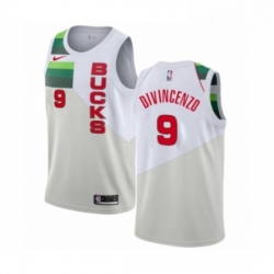 Mens Nike Milwaukee Bucks 9 Donte DiVincenzo White Swingman Jersey Earned Edition 