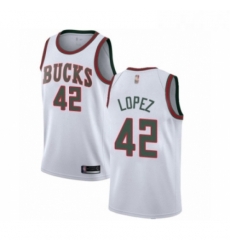 Womens Milwaukee Bucks 42 Robin Lopez Authentic White Fashion Hardwood Classics Basketball Jersey 