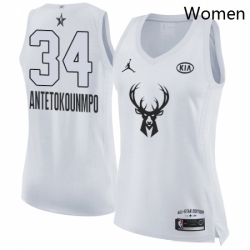 Womens Nike Jordan Milwaukee Bucks 34 Giannis Antetokounmpo Swingman White 2018 All Star Game NBA Jersey