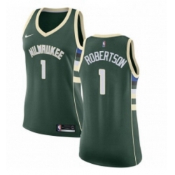 Womens Nike Milwaukee Bucks 1 Oscar Robertson Authentic Green Road NBA Jersey Icon Edition