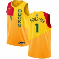 Womens Nike Milwaukee Bucks 1 Oscar Robertson Swingman Yellow NBA Jersey City Edition