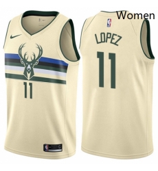 Womens Nike Milwaukee Bucks 11 Brook Lopez Swingman Cream NBA Jersey City Edition 