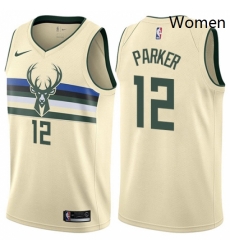 Womens Nike Milwaukee Bucks 12 Jabari Parker Swingman Cream NBA Jersey City Edition