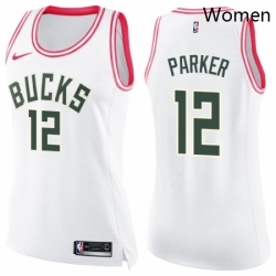 Womens Nike Milwaukee Bucks 12 Jabari Parker Swingman WhitePink Fashion NBA Jersey