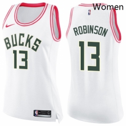 Womens Nike Milwaukee Bucks 13 Glenn Robinson Swingman WhitePink Fashion NBA Jersey 