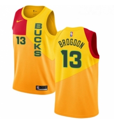 Womens Nike Milwaukee Bucks 13 Malcolm Brogdon Swingman Yellow NBA Jersey City Edition 